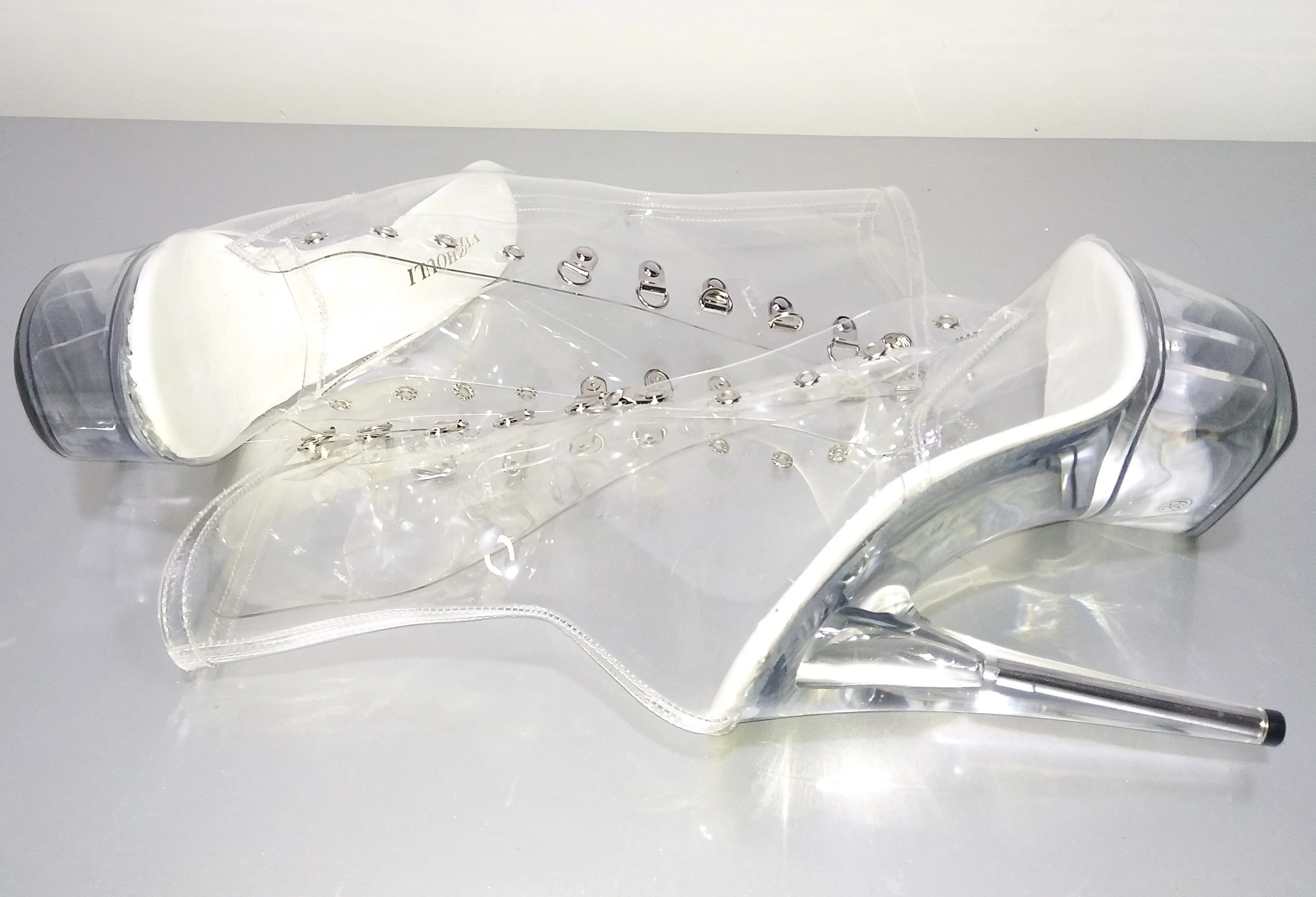 15-17-20cm Ultra Crystal High Heels Shoes Platform Sexy Boots Transparent Temptation Fun Shoes 6 Inch Crystal Shoes