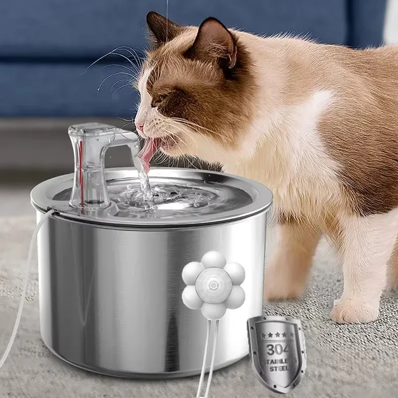 FurStarCat Water Dispenser Automatic Cats Dog Water Fountain Running With 4-layer Filter Sensor Stainles Steel Pet Cat Drinker F