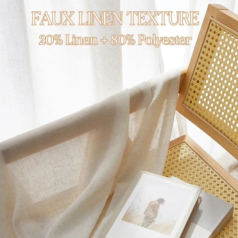 1PC Modern Minimalist Solid Color Grommet Top Linen Look Sheer Curtain to Living Room Bedroom Decor Light Filtering Easy Install