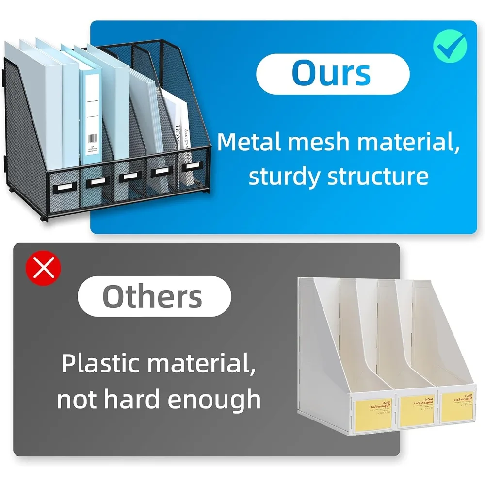 حامل ملفات مجلة مكتبي معدني مع 5 مقصورات عمودية منظم ملفات لسطح المكتب والأعمال المنزلية