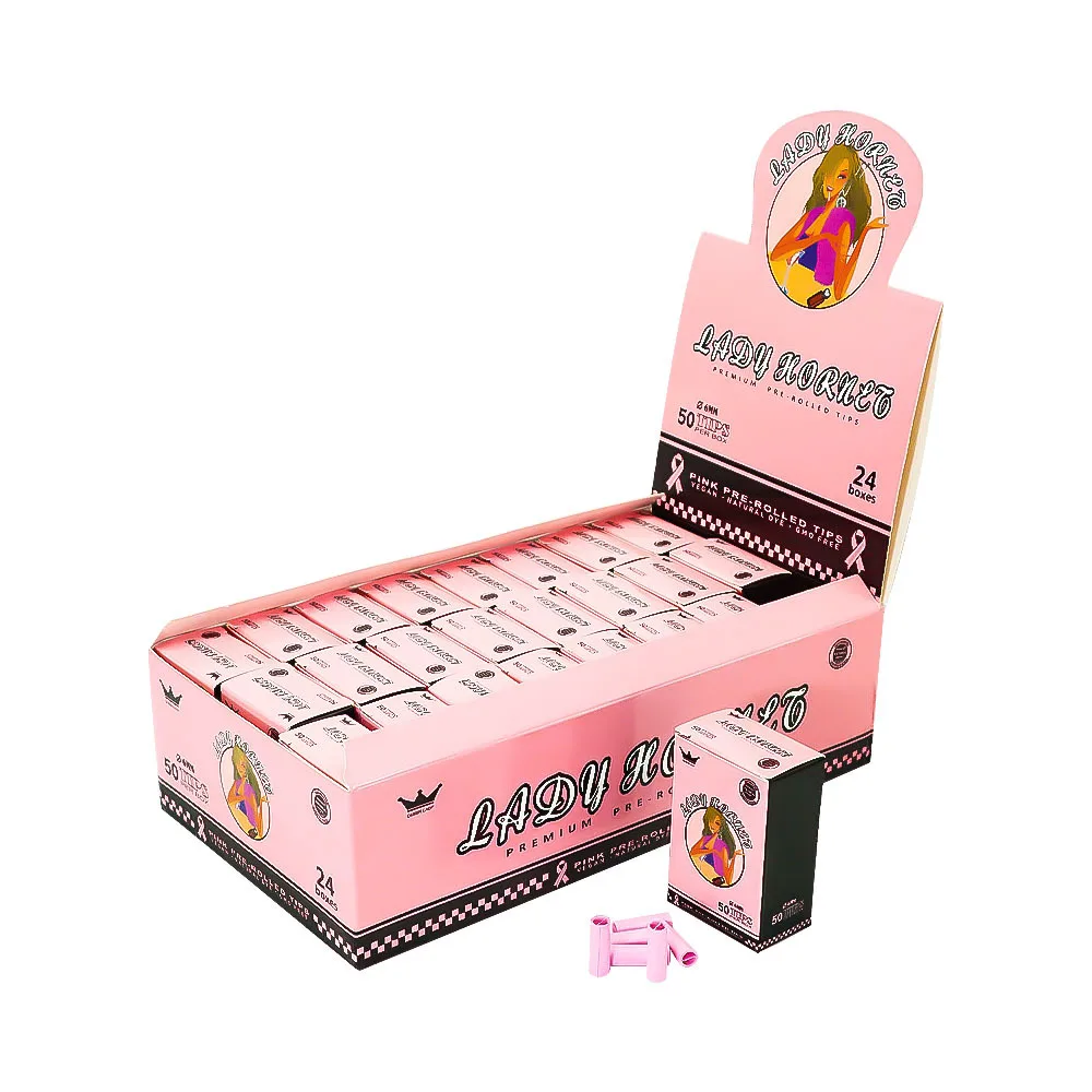 50Pcs Set Boxed 6mm Cute Lady Hornet Disposable Filter Rolling Pink Paper Tobacco Smoking Accessories for Lady