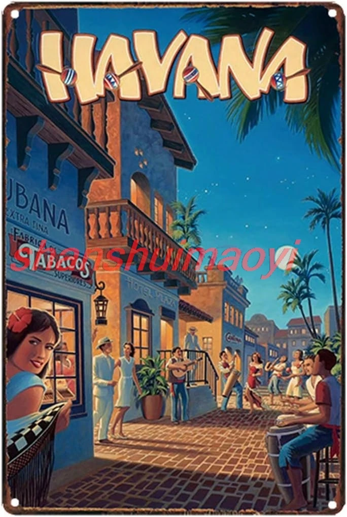 La Havana Cuba Travel Poster Style Metal Tin Sign for Bar Cafe Garage Wall Decor Retro Vintage 7.87 X 11.8 inches 1pc sign