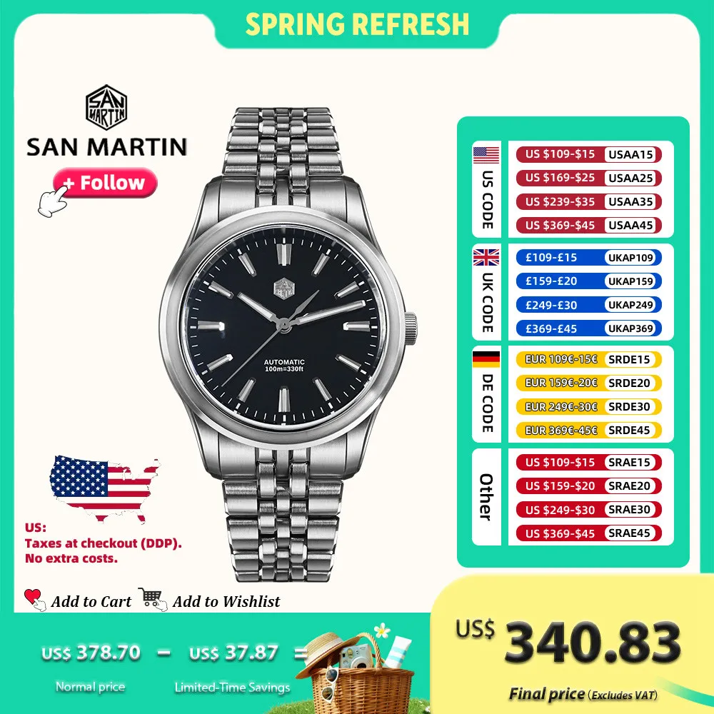 

San Martin SN0144 39mm Luxury Enamel Dial Watch Miyota 90S5 Automatic Mechanical Chinese Original Design Gada Mens Watches 100m