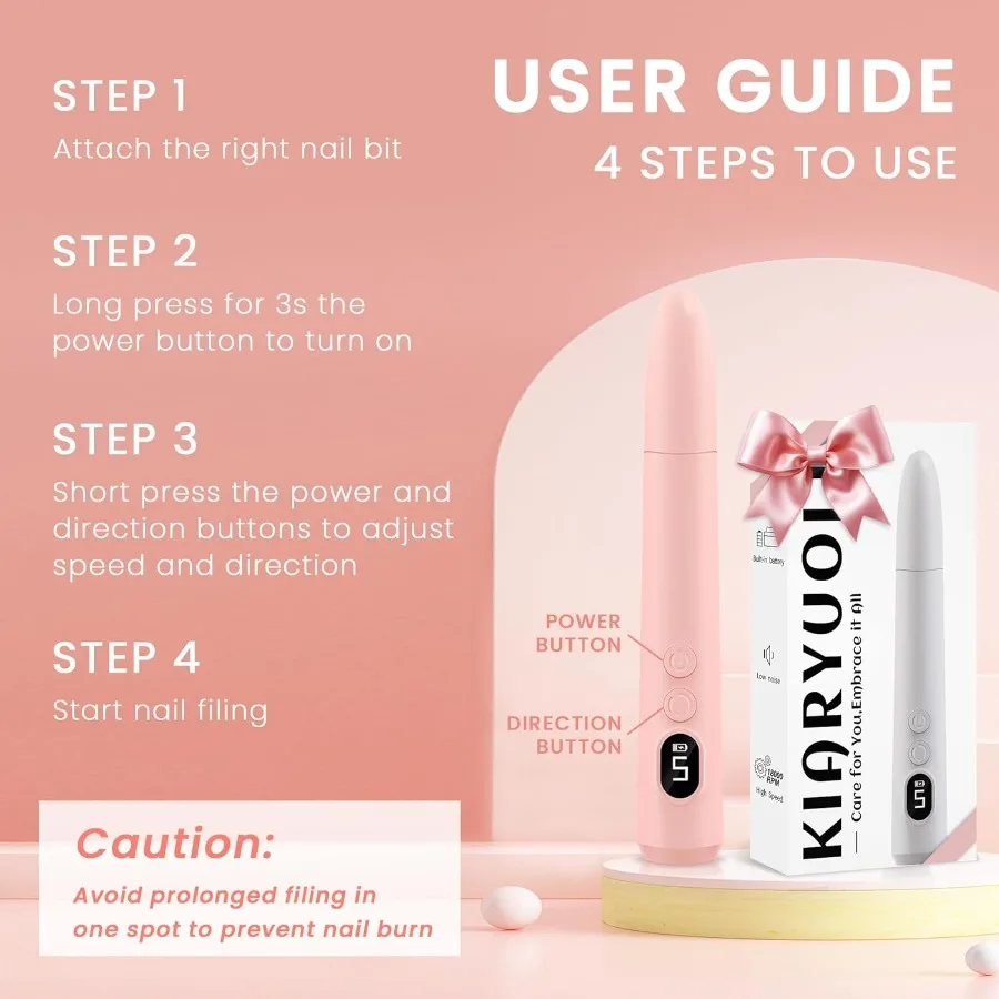 ชุดสว่านเล็บไฟฟ้าไร้สายแบบพกพาชุดสว่านเล็บแบบชาร์จไฟได้พร้อมโหมดความเร็ว 5 โหมดไฟ LED แนวคิดทิศทางย้อนกลับ