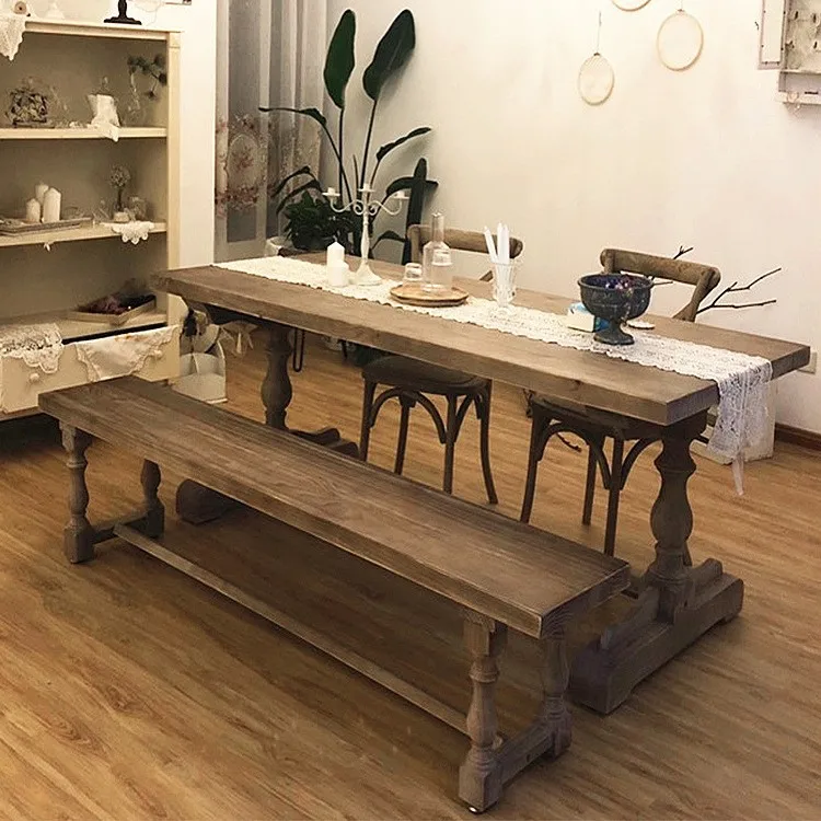 Rural solid wood retro old creative small apartment household dining table nostalgic long table
