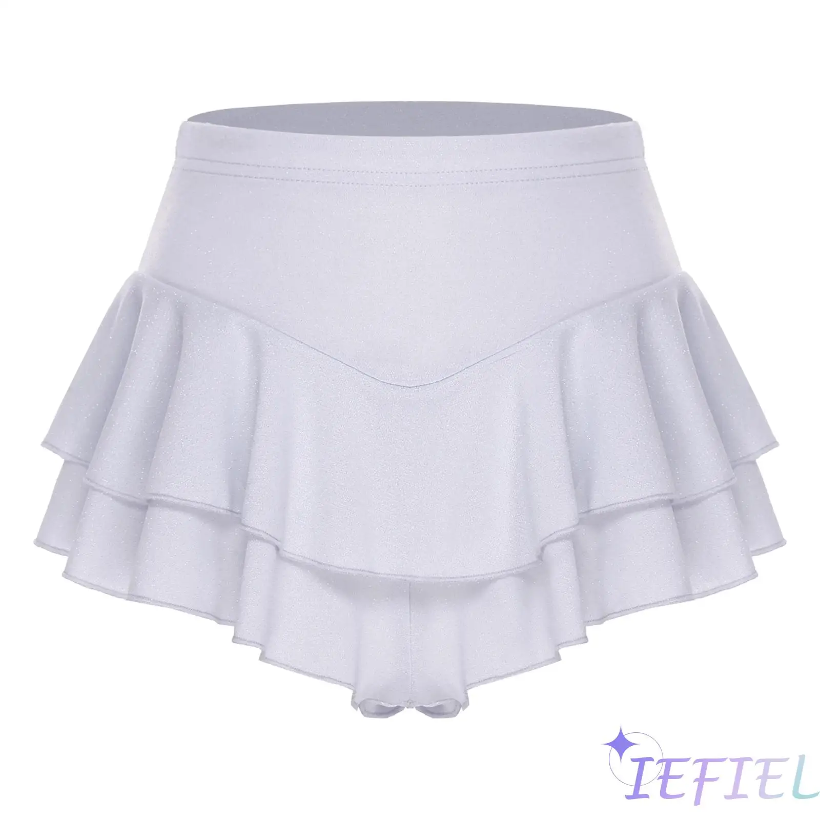 

Stage Dance Performance Miniskirt for Women Shimmering Ruffled Hem Tiered Culottes with Built in Briefs for Latin Belly Dance