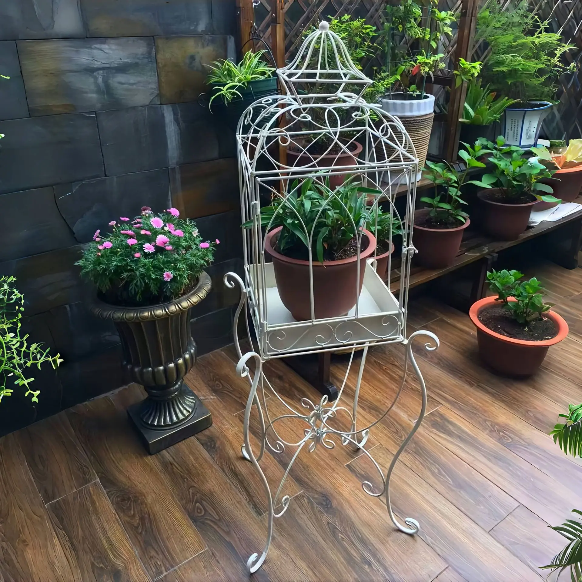 Balcony flower rack, bird cage, wrought iron succulent flower rack, indoor floor-to-ceiling, outdoor living room flower rack, st