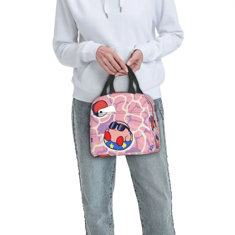 Aangepaste Kirbys Cartoon Game Thermisch geïsoleerde lunchtassen Dames Herbruikbare lunchtas voor buitenpicknickopslag Voedseldoos