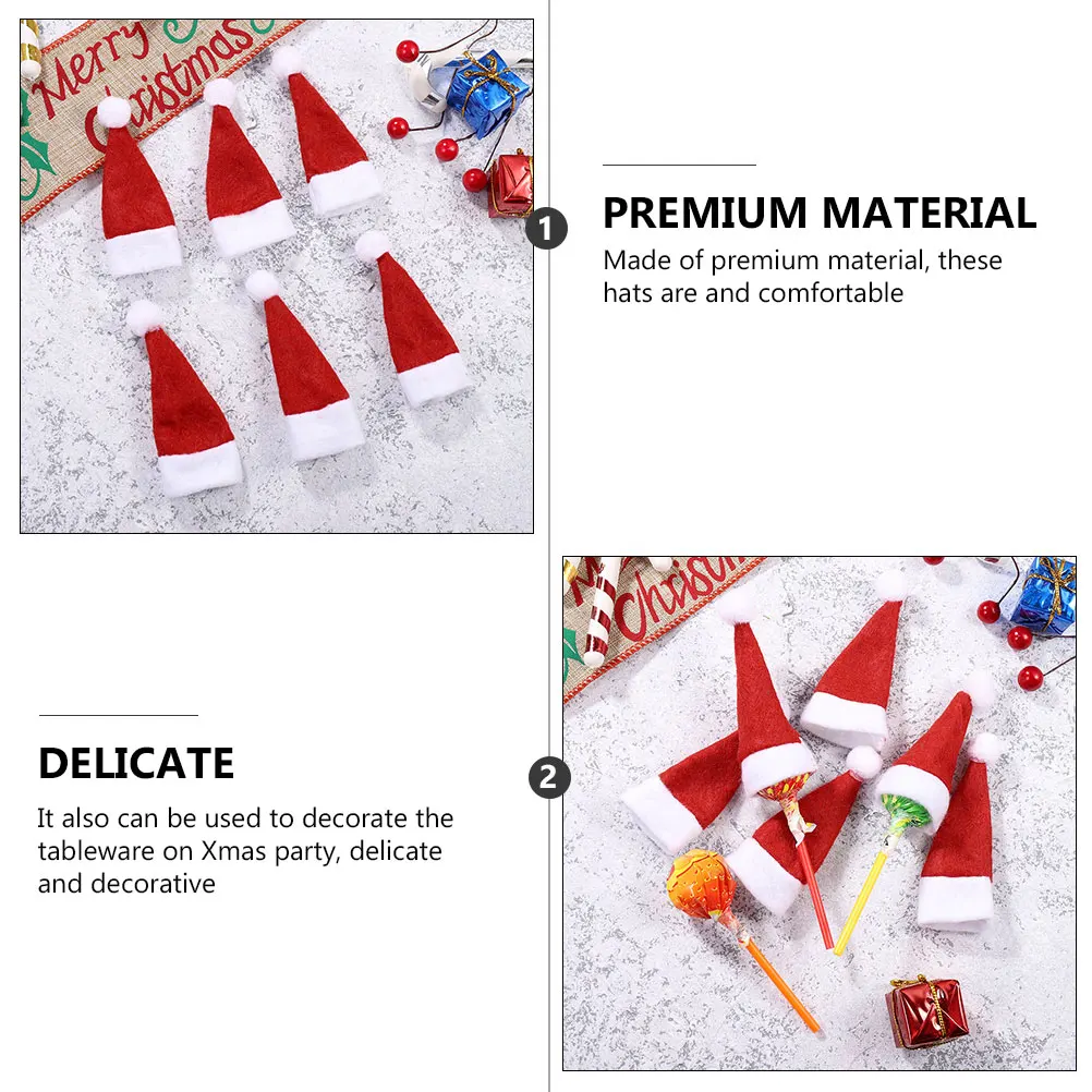 

50Pcs Mini Santa Hats Christmas Ornaments Xmas Party Accessories Candy Covers Table Decoration Mini Santa Hat Christmas Props