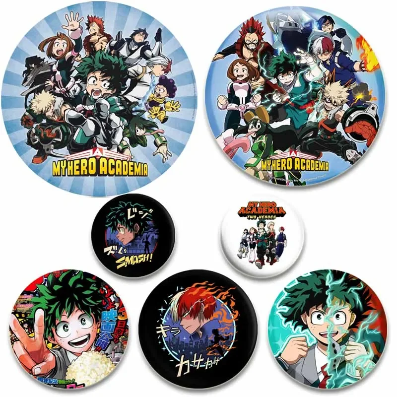 Midoriya Izuku Bakugou Katsuki Badge Todoroki Shoto Ochaco Uraraka Brooches Round Cartoon Pins Gifts for Backpack Accessories