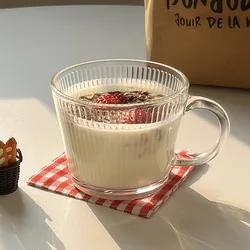 Simple Striped Milk Mug With Handle Vintage Iced Coffee Mug Breakfast Oatmeal Mug Juice Mugs Drinkware