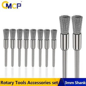 CMCP – jeu de brosses à roue en fil d'acier, tige de 3.0mm pour outil rotatif Dremel, outil de polissage, outil abrasif