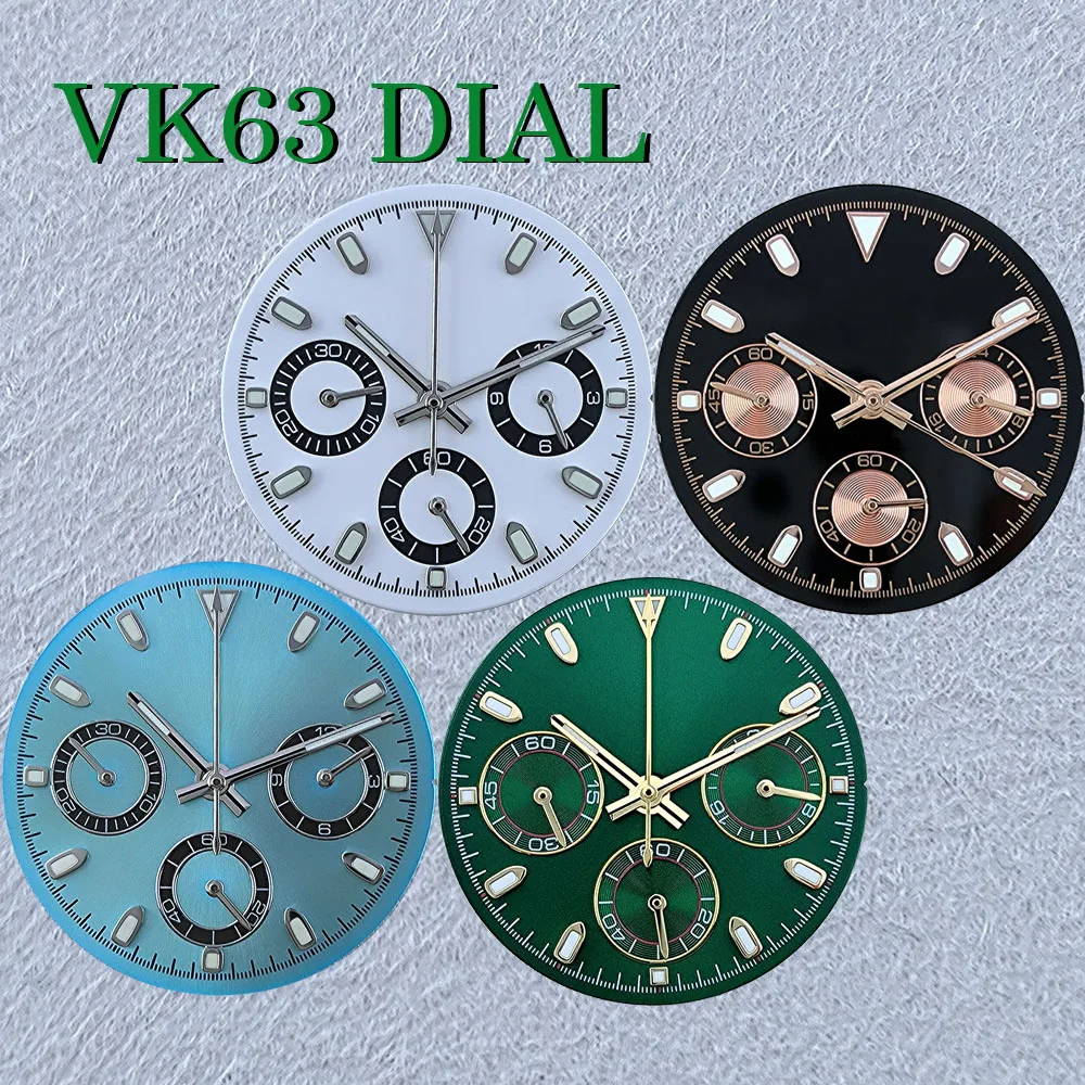 VK63 chronograph dial Men's watch Dial 29.5mm Custom logo panda dial Green glowing dial VK63 quartz movement watch accessories