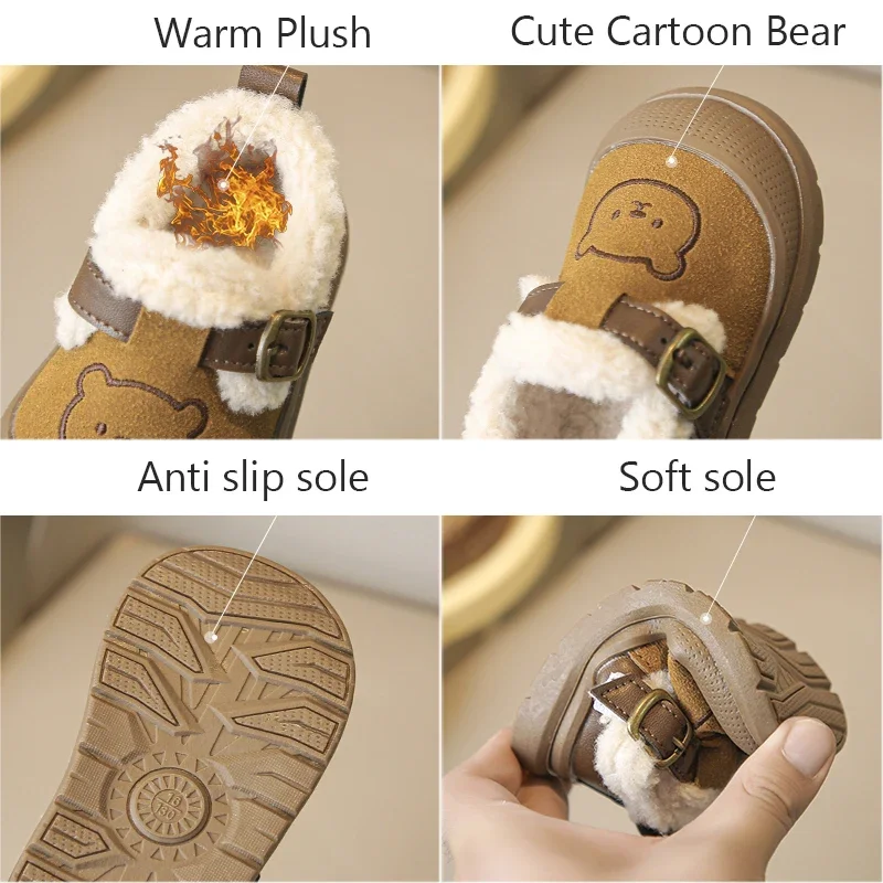 เด็กทารกรองเท้าการ์ตูนหมีเด็กฤดูหนาวรองเท้าเด็กกลางแจ้ง WARM Plush รองเท้า Anti SLIP Soft Sole ทารกเด็กวัยหัดเดินรองเท้า