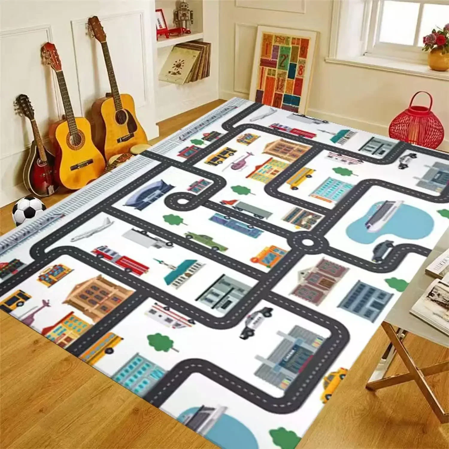 Cartoon Road Cute Children's Game Room Carpet Plush Modern Home Decorative Rug for Bedroom Non-slip Washable Play Mats Large