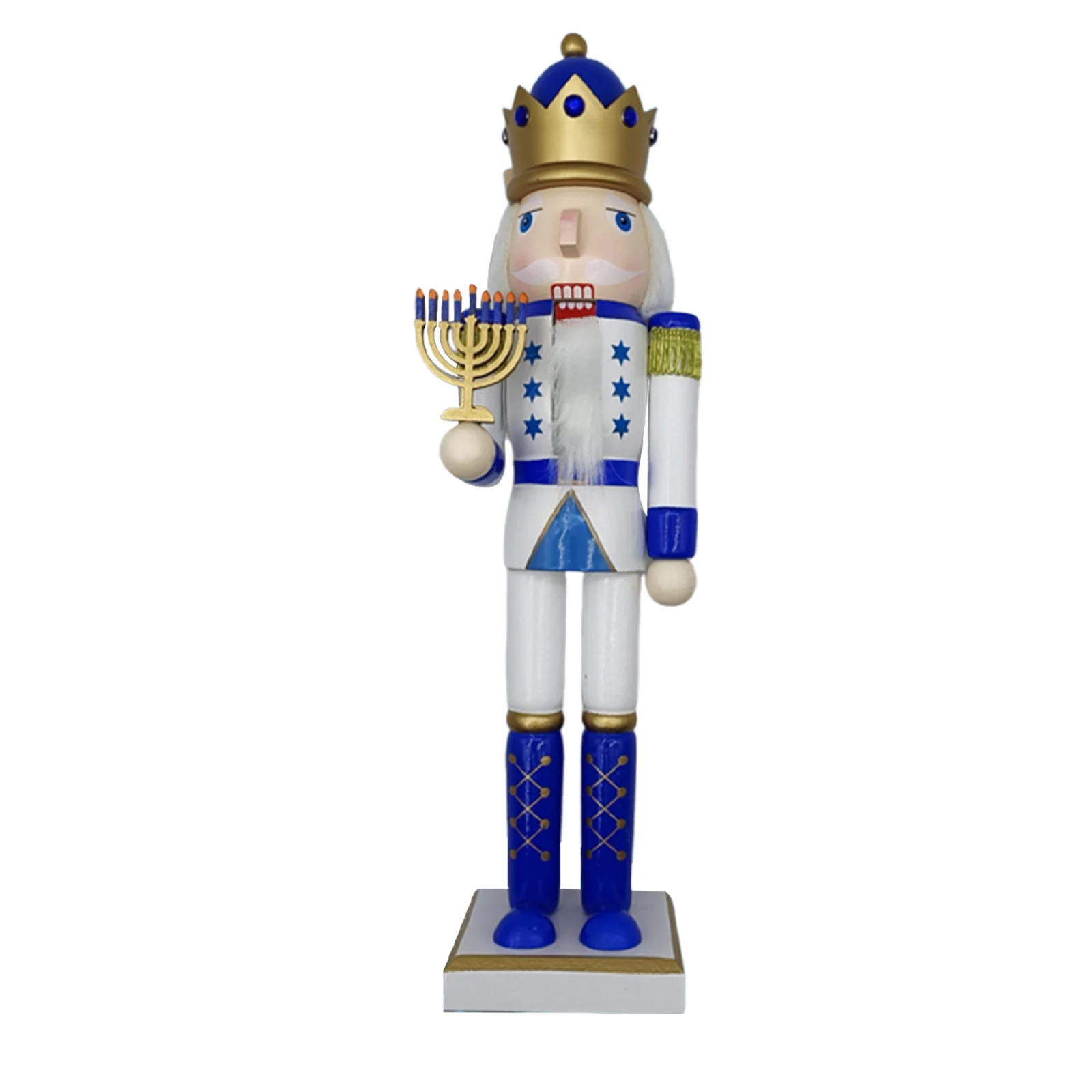 

38 Cm Hanukkah Nutcracker Blue White Wooden Soldier Puppet Traditional Jewish Holiday Decoration Tabletop Mantelpiece