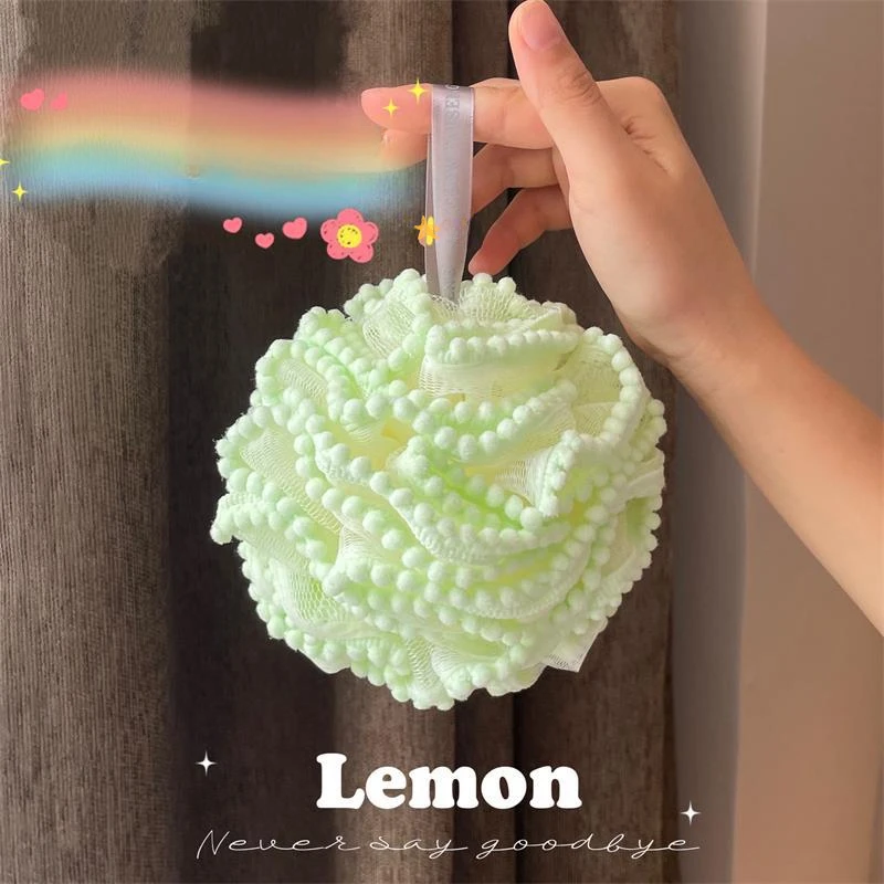 Large Flower Edge Bath Shower Loofah Sponge Pouf Body Wash Scrubber Rubbing Towel Foaming Wash Shower Balls with Hanging Rope