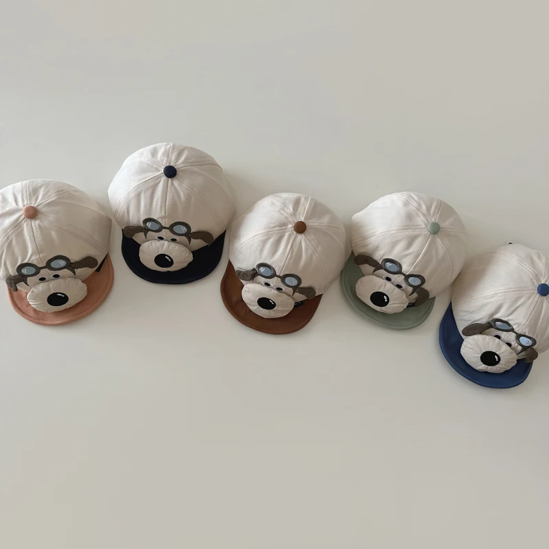 Spring Summer Baby Baseball Hats Cartoon Dog Pattern Kids Boys Girls Sun Hat Cotton Soft Brim Children Caps