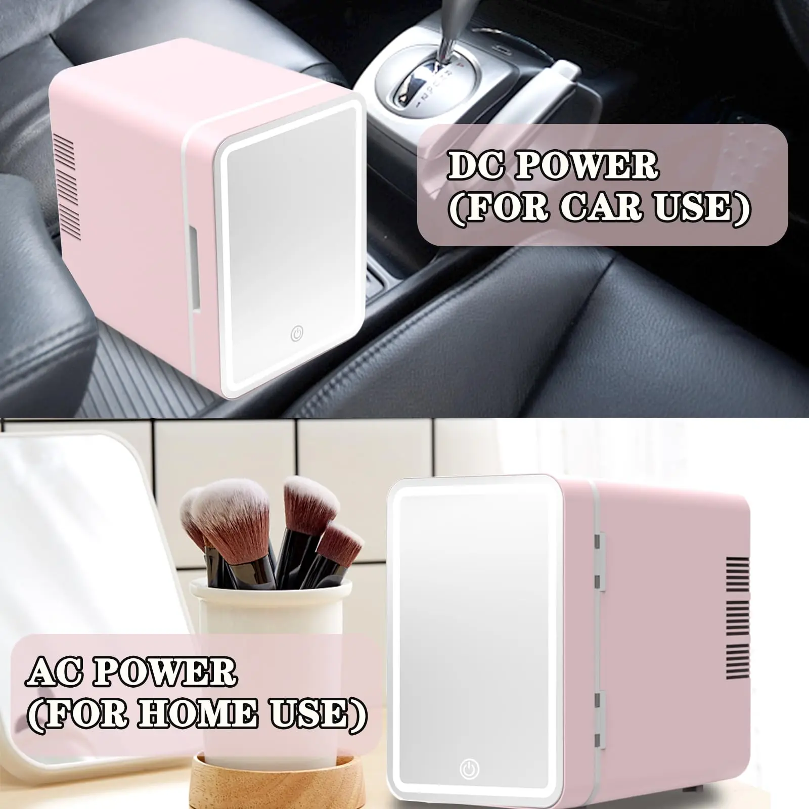 Easy-Take Skincare Fridge Mini Fridge with Dimmable LED Mirror,Cooler and Warmer,for Refrigerating Makeup and Food,Mini Fridge