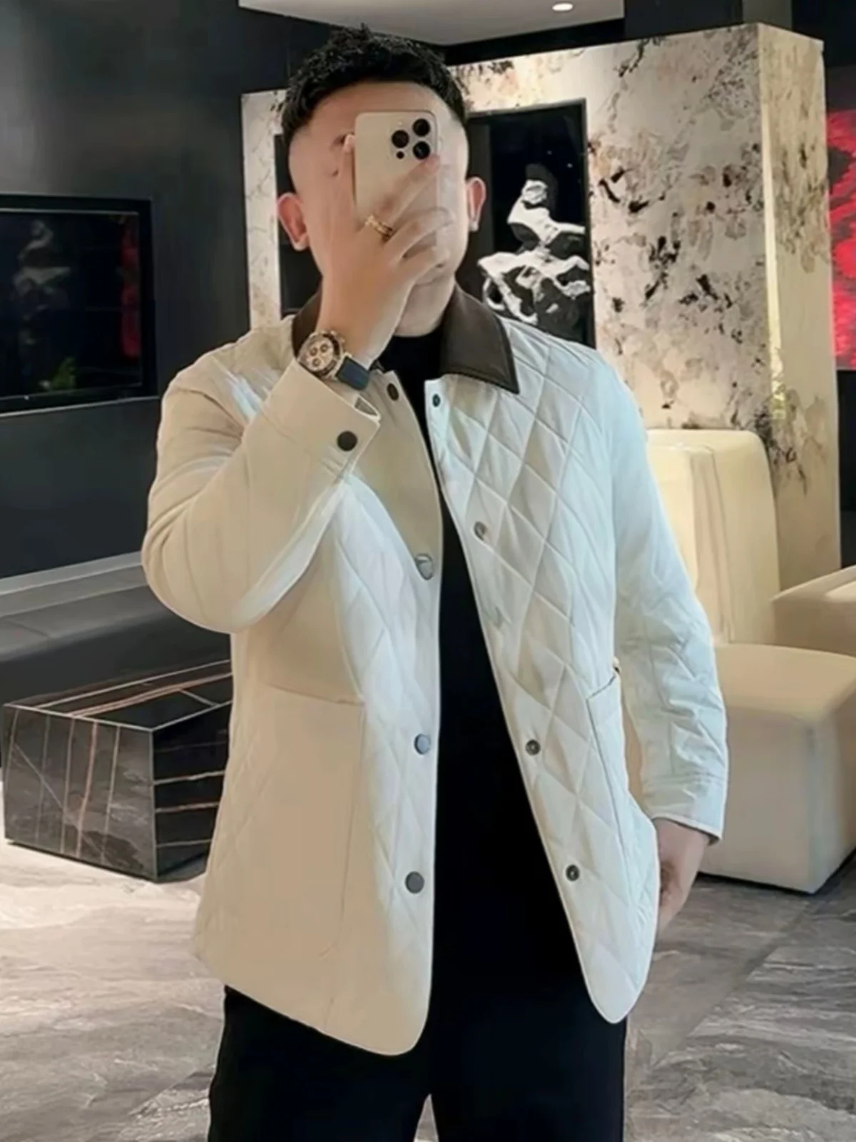 

Autumn Winter Men's Faionable Cotton Jaet Collar Stand up Color Blo Warmth Anti-Cold Sli Casual Long Sve irt