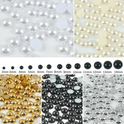 Flat Back White ABS Imitation Pearl Beads Half Round Flatback Pearls Glue On Stones 2mm-14mm For Nail Art DIY Crafts Decoration