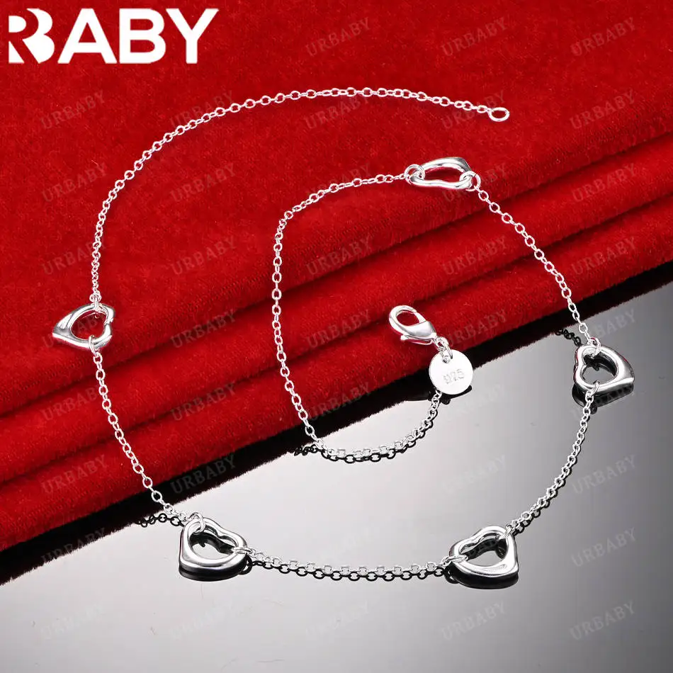 

URBABY 45cm 925 Sterling Silver Hearts Chain Necklace For Women Creativity Gifts Street All-match Party And Daily Wear