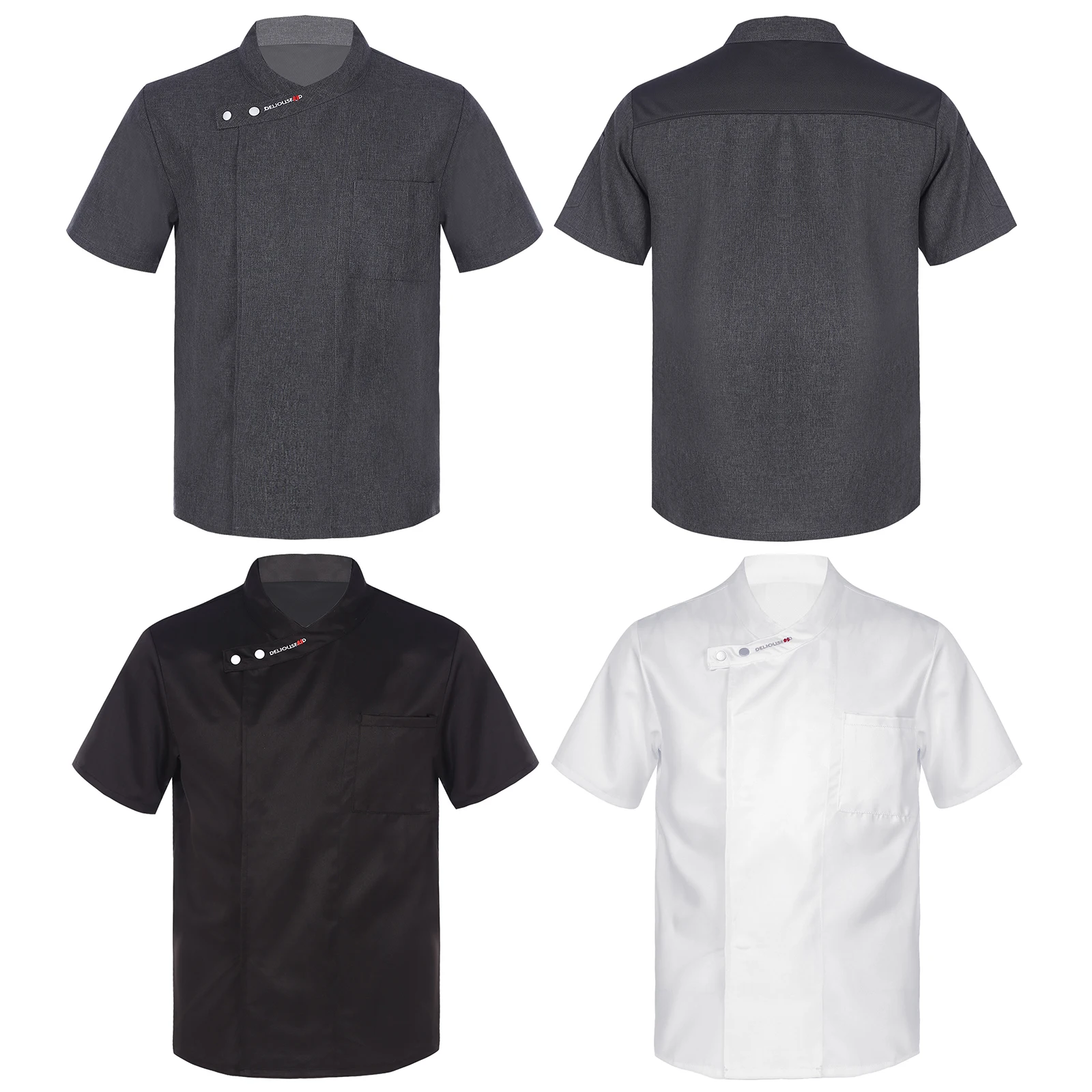 Chef Shirt Herren Damen Jacke Mantel Kurzarm Cross-Over Kragen Jacke Küche Arbeit Uniform Tops für Kantine Restaurant Hotel