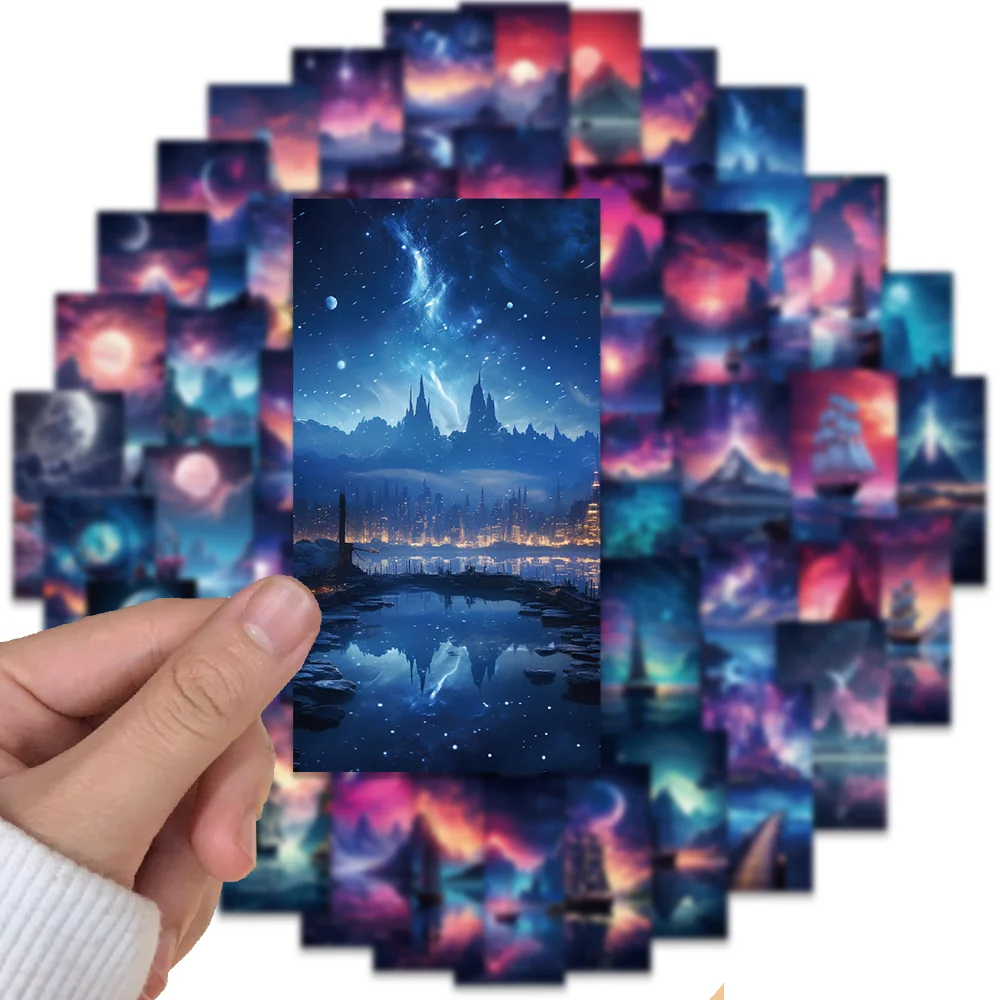 50pcs INS Style Starry Sky Sticker Night View Cartoon Graffiti Sticker Waterproof DIY Laptop Guitar Phone Envelope Art Aesthetic