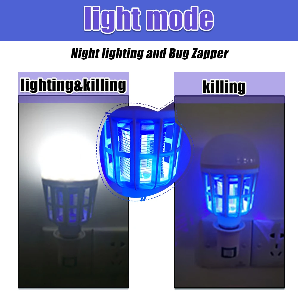 220V 9W LED Bulb Mosquito Killer Lamp 2 In 1 Mosquito Trap Insect Killer Light Bulb Fly Bug Zapper Night Light For Baby