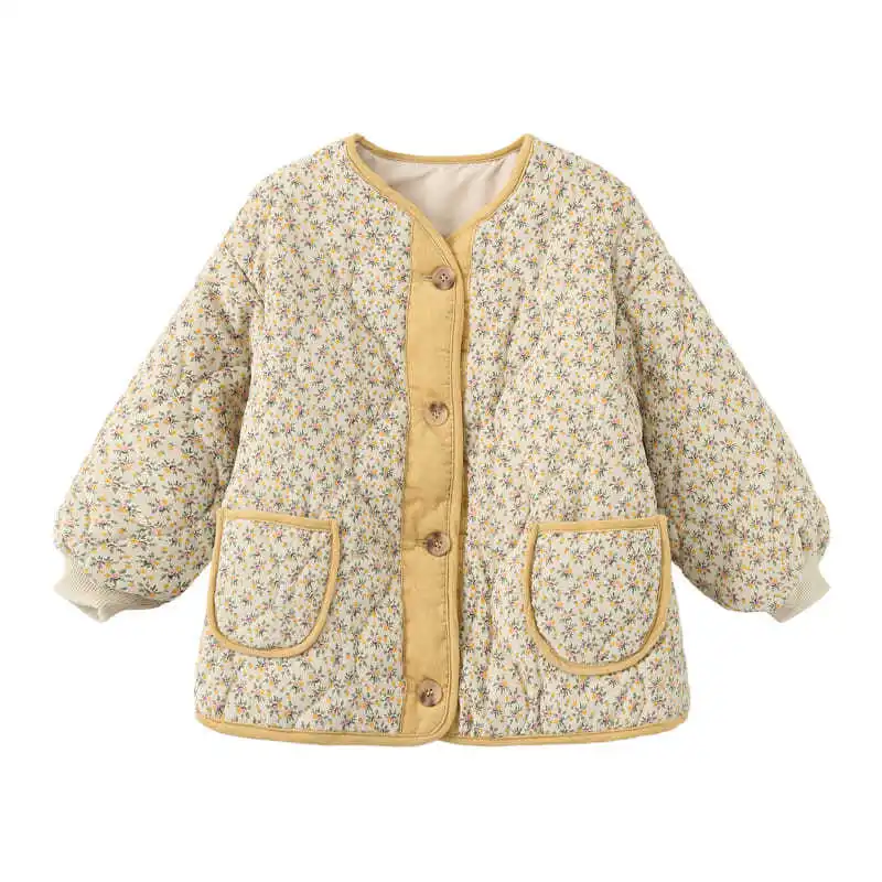 Baby Coat Winter New Baby Girl\'s Cotton-padded Jacket Floral Coat Fleece Inside Cardigan Coat