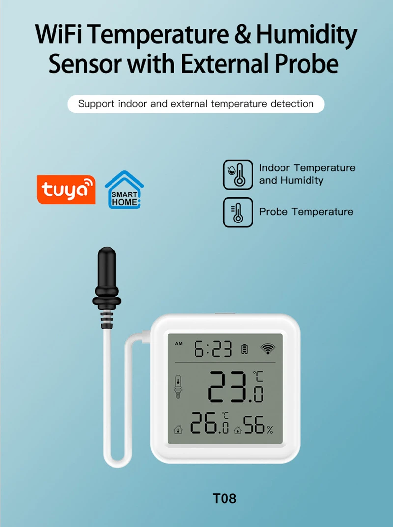 

Tuya Zigbee Temperature Humidity Sensor with External Probe Smart Home Thermometer Support Remote Monitoring Work with SmartLife