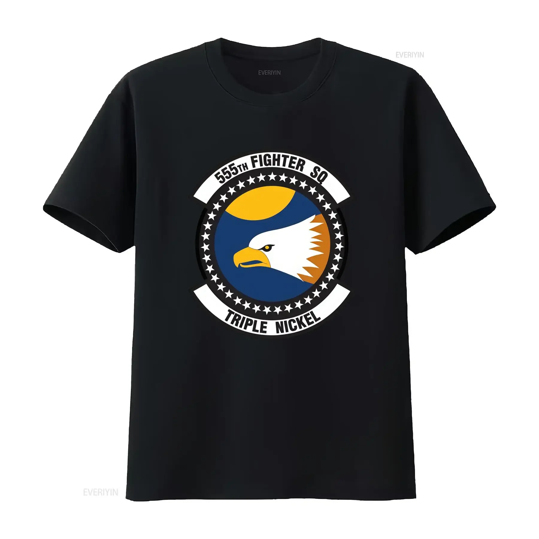 USAF Licensed 555th Fighter Squadron T Shirt D3 Triple Nickel Design with Eagle Logo vintage Washed Stretched Casual Slightly