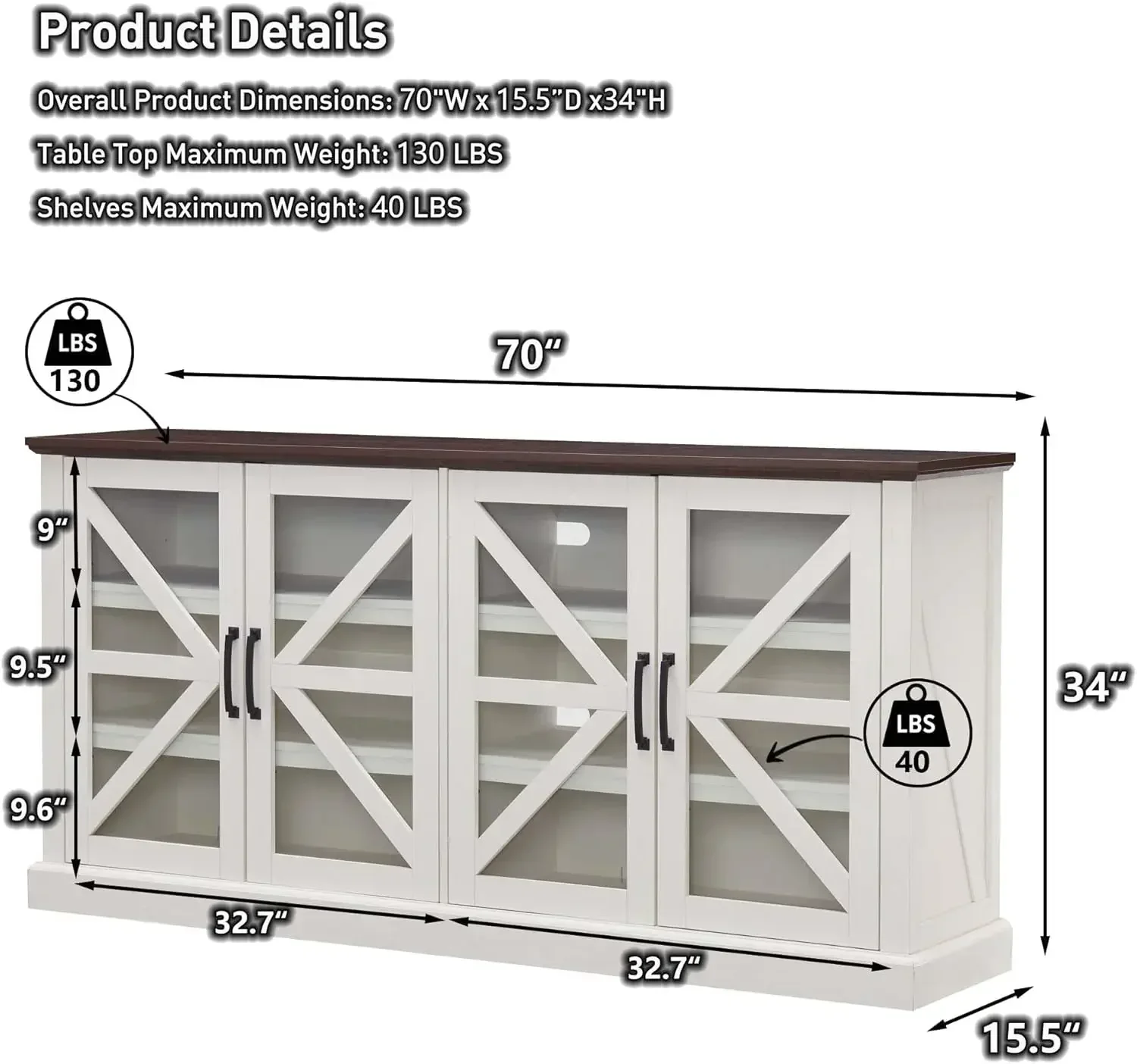 Farmhouse Buffet Cabinet with Storage, 70