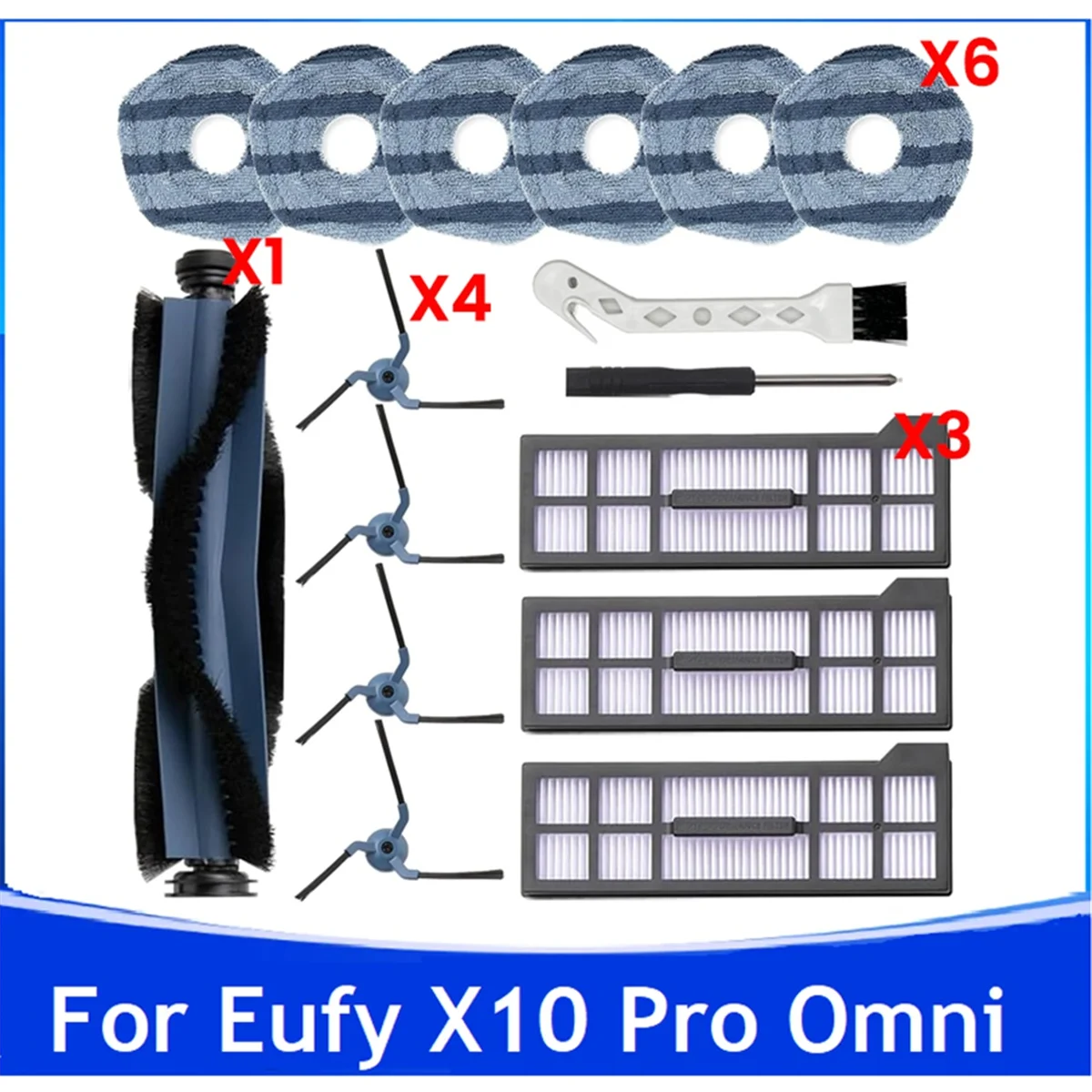 

A76Z 16PCS Replacement Parts For X10 Pro Omni Robot Vacuum Accessories Main Side Brush Mop Cloth Pads Hepa Filters