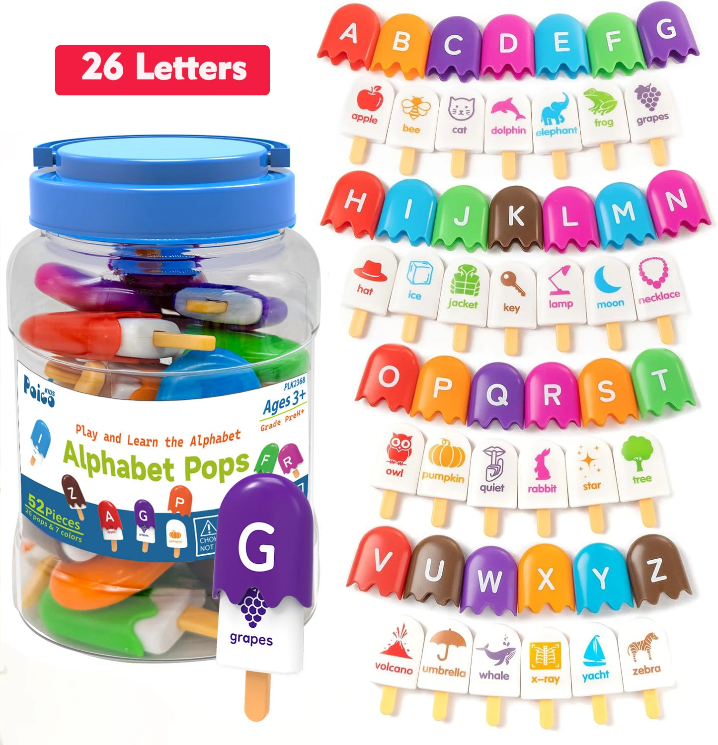 Jouets d'apprentissage de l'alphabet ABC, lettres d'animaux, Puzzle assorti, activité de tri des couleurs de crème glacée, jouets éducatifs Montessori pour enfants