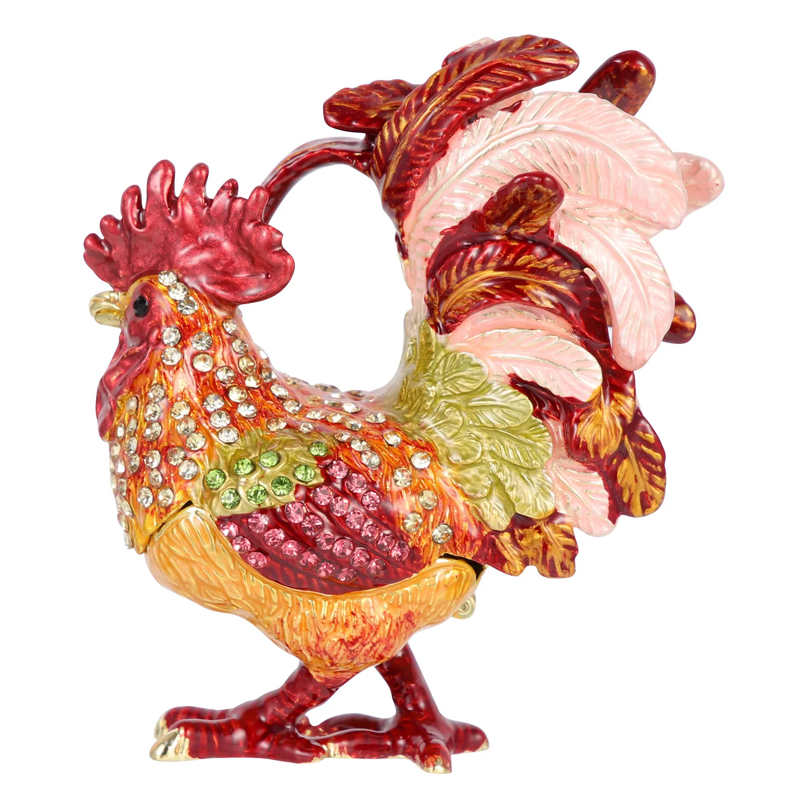 

Zodiac Rooster Shaped Jewelry Box Golden Metal Trinket Container For Necklace Ring Earring Storage Desktop Decor Alloy Animal