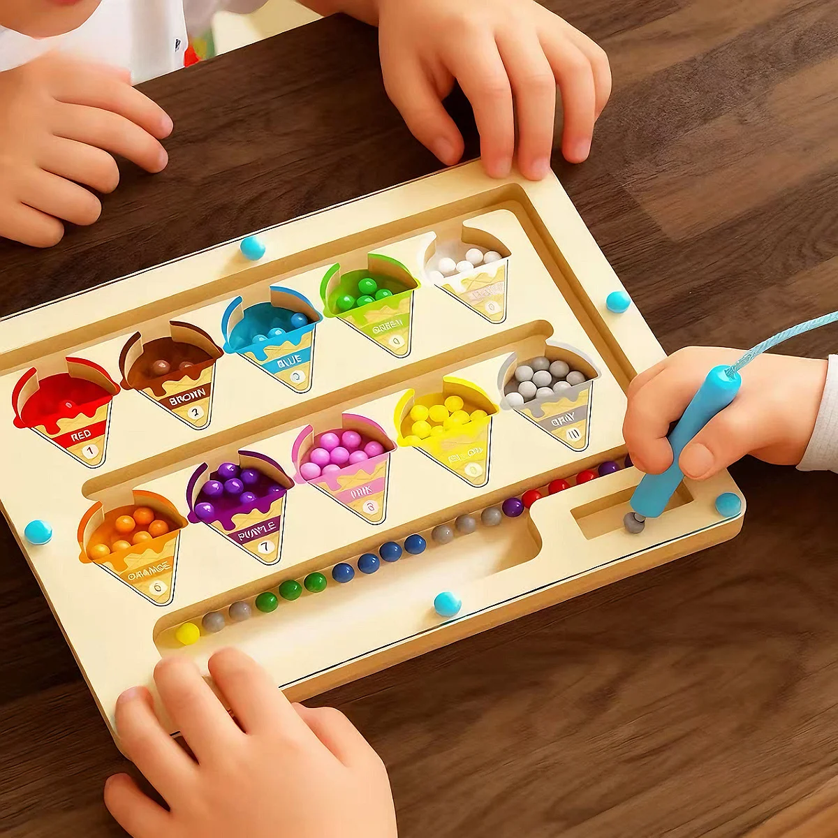 Labirinto magnético de cores e números, montessori, aprendizagem de madeira, contagem, quebra-cabeça, brinquedos de habilidades motoras finas para crianças pequenas, meninos e meninas