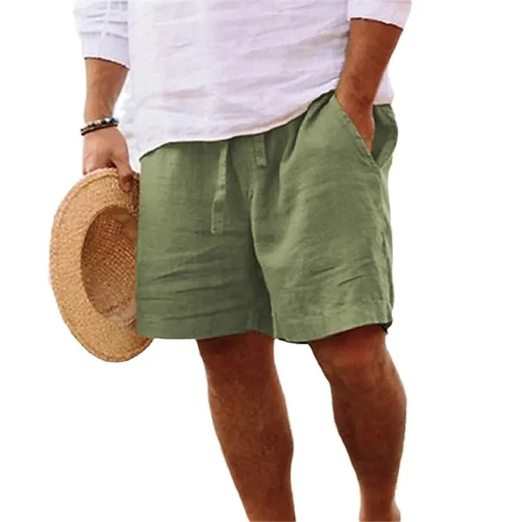 

Summer Men Cotton Linen Casual Shorts Loose Straight Leg Drawstring Comfortable Breathable Solid Color Daily Beach Wear Short