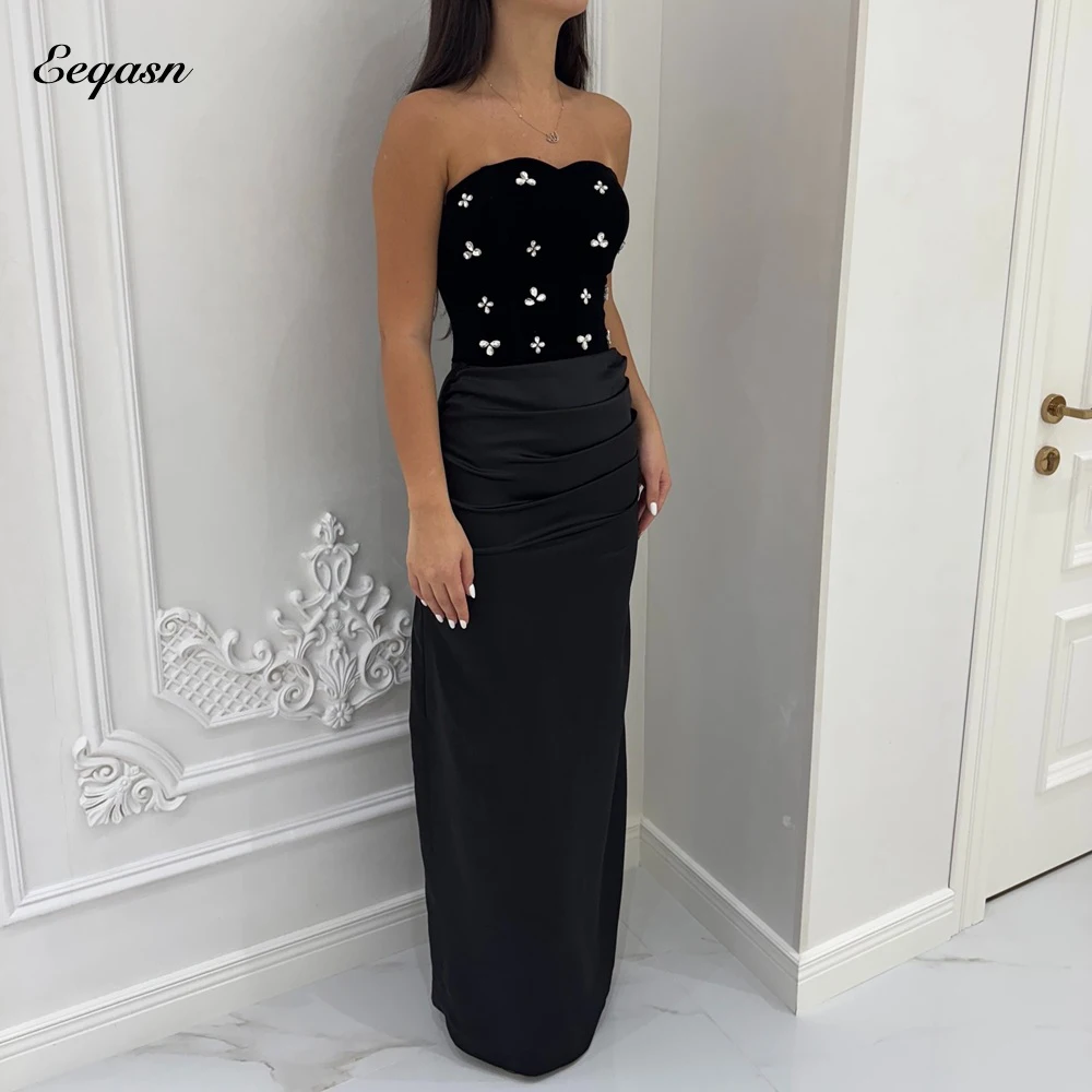 

Customized Black Evening Dress Satin Mermaid Prom Dresses Corset Back Party Gown Elegant Wedding Guest Long Formal Robe