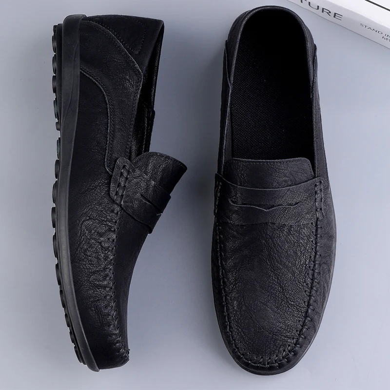 Mocasines clásicos sin cordones para hombre, zapatos informales de cuero a la moda, de talla grande 38-47 calzado plano, otoño