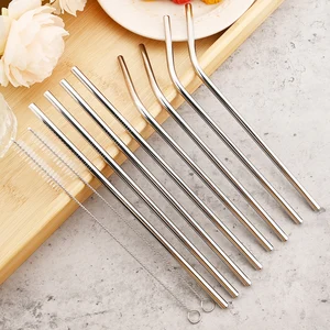 304 Reusable Stainless Steel Silver Straw Set, Straight Bent Drinking Straw With Cleaning Brush, Home Bar Accessory, 4 PCs, 8PCs 8 Main Sales Stainless Steel Stain - №2