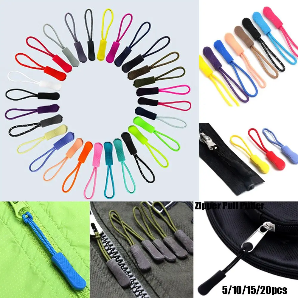 5/10/15/20pcs 28 colors Bags Clip Buckle Travel Cord Rope Pullers Zip Puller Replacement Zipper Pull Ends Lock Zips