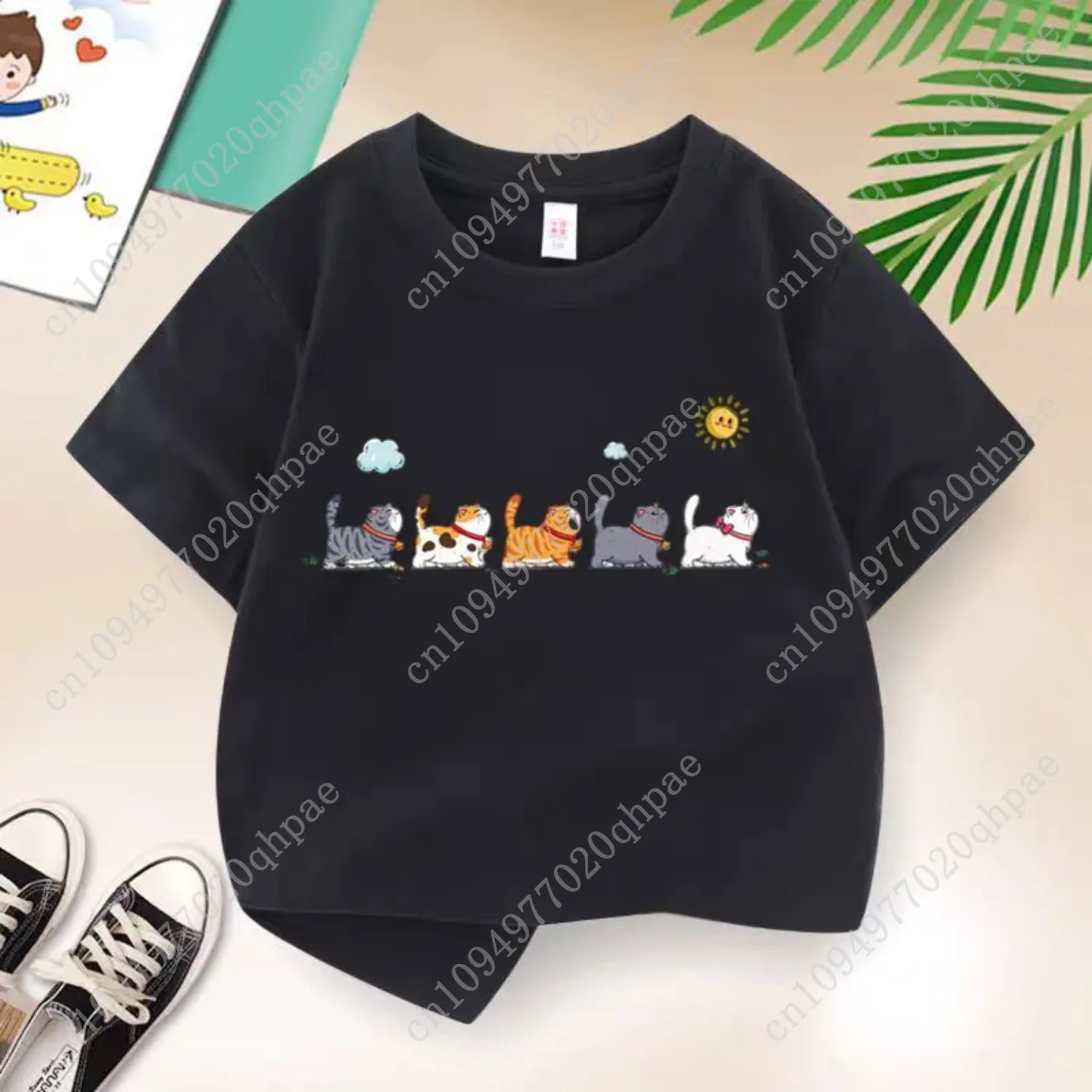 القط الأسرة تي شيرت للبنين القطن الاطفال تي شيرت الكرتون الأطفال ملابس كاجوال في سن المراهقة بيبي بوي الصيف بلايز 6 8 10 12 سنة #2