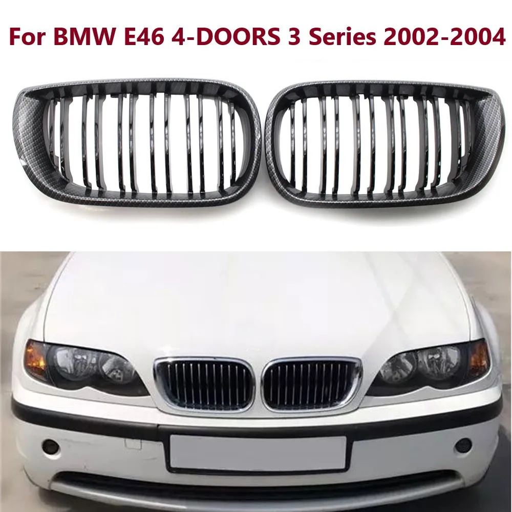 51132158542 Pair Gloss Black Car Front Kidney Grille Grill For BMW E46 4-DOORS 3 Series 318I 320I 325I 323I 330I 2002 2003 2004