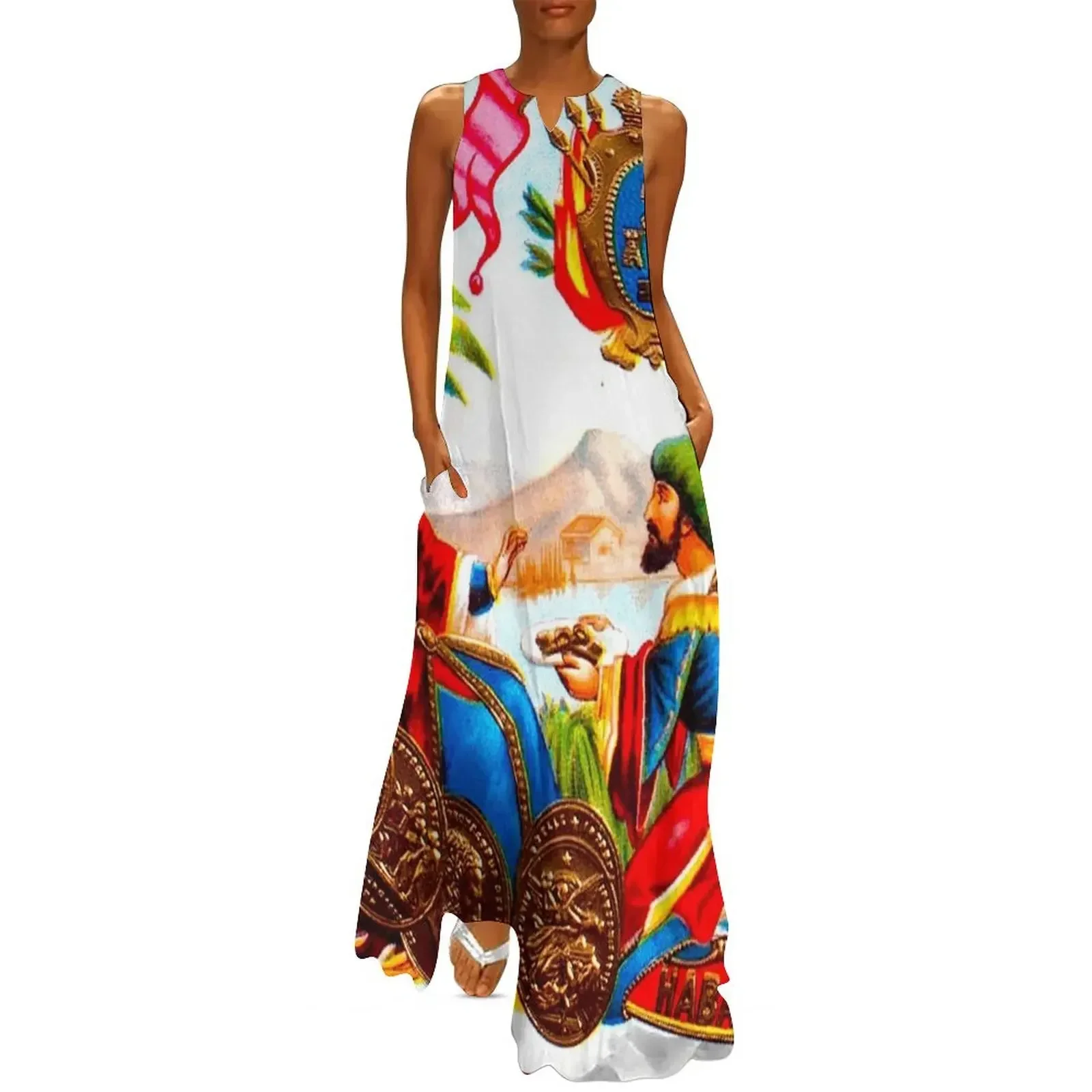 

CUBA : Vintage Habana Cigar Advertising Print Long Dress Women's clothing Woman's evening dress Dress