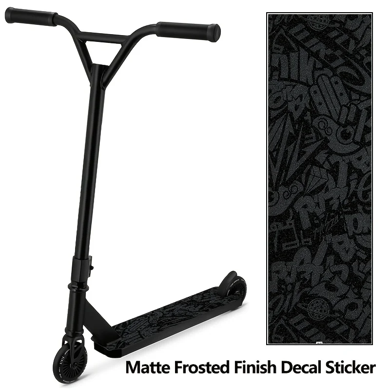 Pegatina grande mate para monopatín, pegatina para scooter con patrón de estilo graffiti blanco y negro, pegatina para scooter, ropa de superficie mate