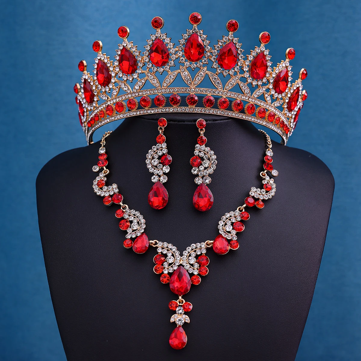 4 قطعة/المجموعة كريستال مجوهرات الزفاف حجر الراين التيجان تاج قلادة القرط للعروس النساء مجوهرات الزفاف مجموعة هدية #3