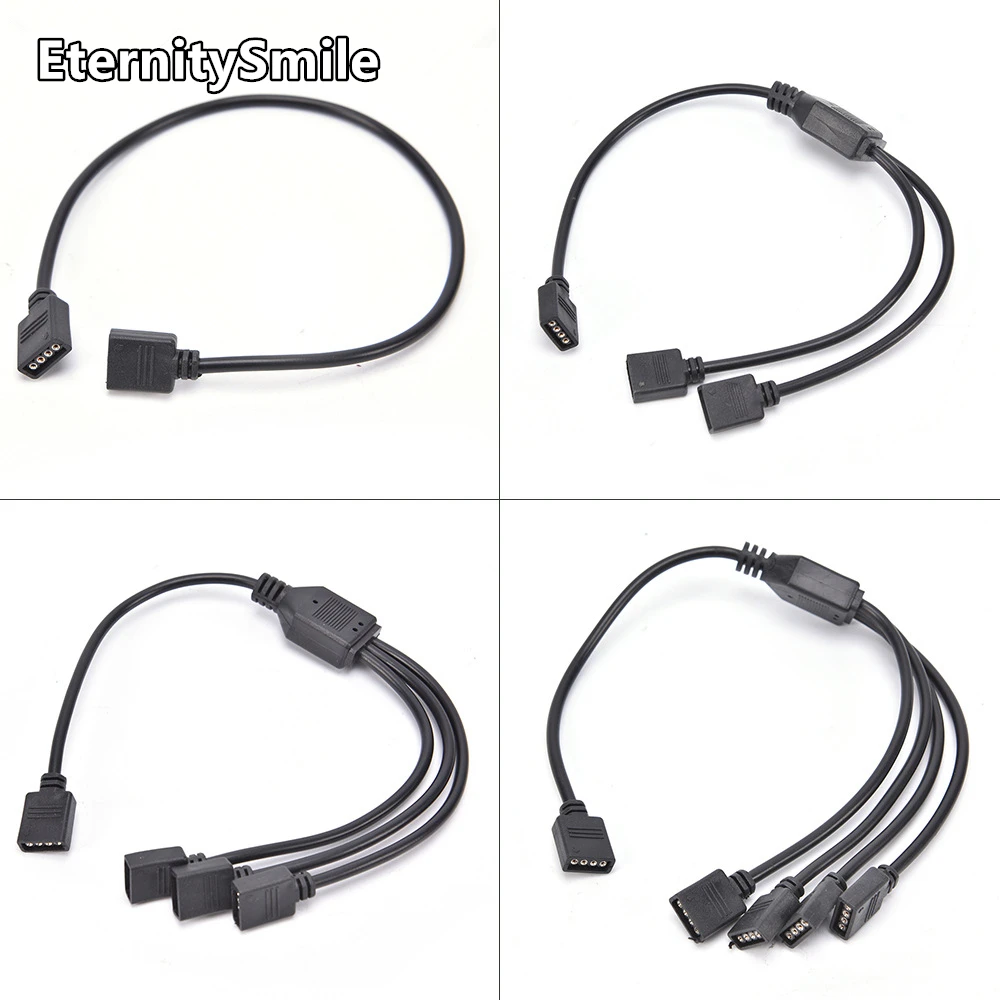 4 Pin RGB Splitter Convert Cable Connector Two Three Four Way Black Cable Connect Wire Adapter For RGB LED Strip Tape Computer