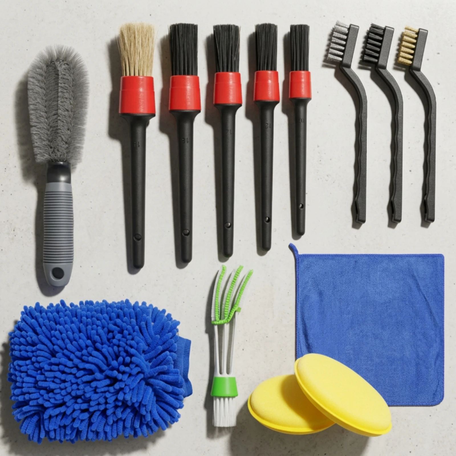 14 Pieces Detailing Brush Kit Gentle-Car Detailing Brushes Car Cleaning Set Ergonomic Handheld for Diyers, Engine Bay