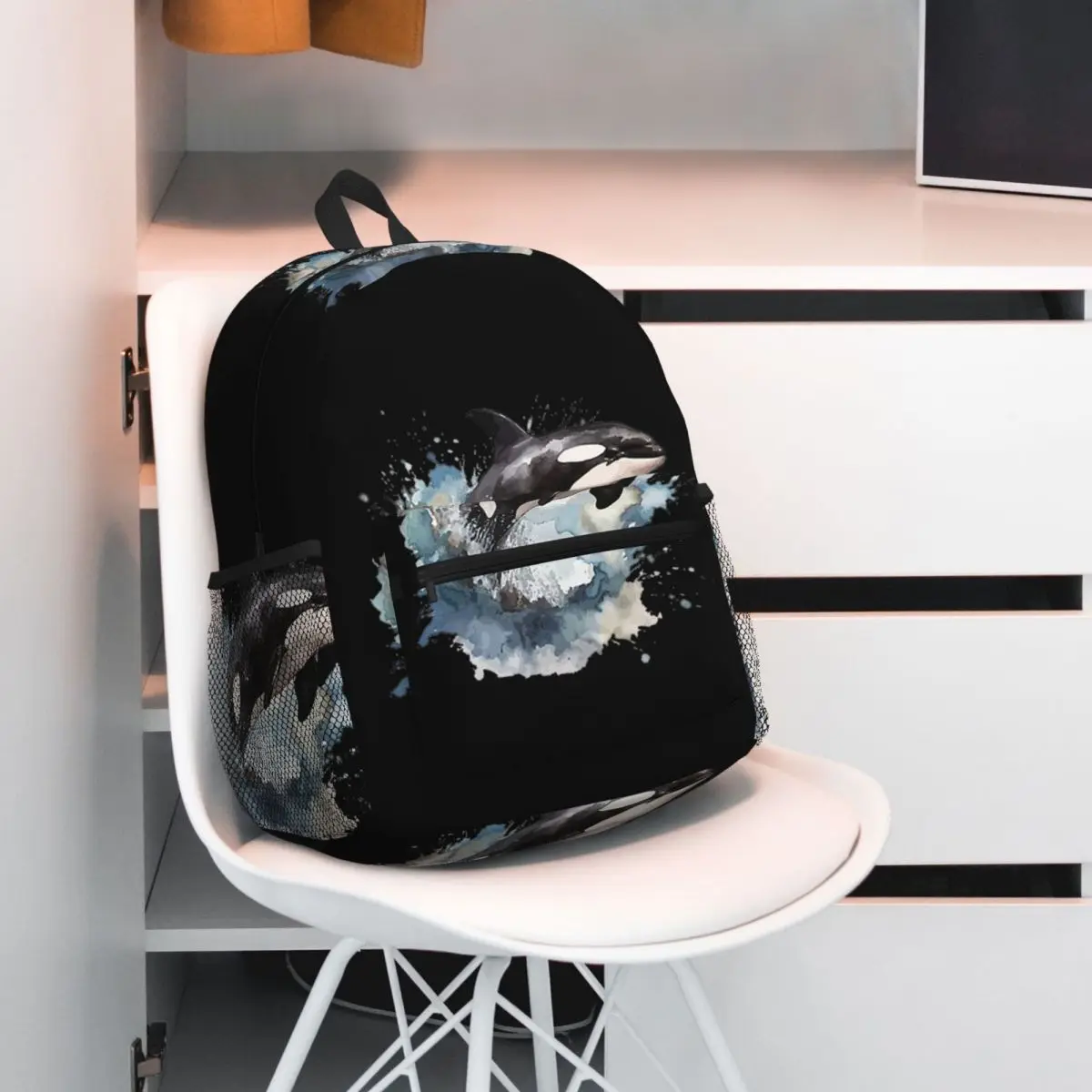 Orca Aquatic Sea Ocean Killer Whale Student Backpack School Bag Hiking Travel Daypack for Men Women Bookbag Shoulder Bags